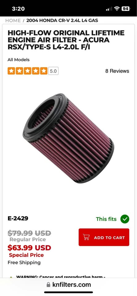 K&N air filter E-2429