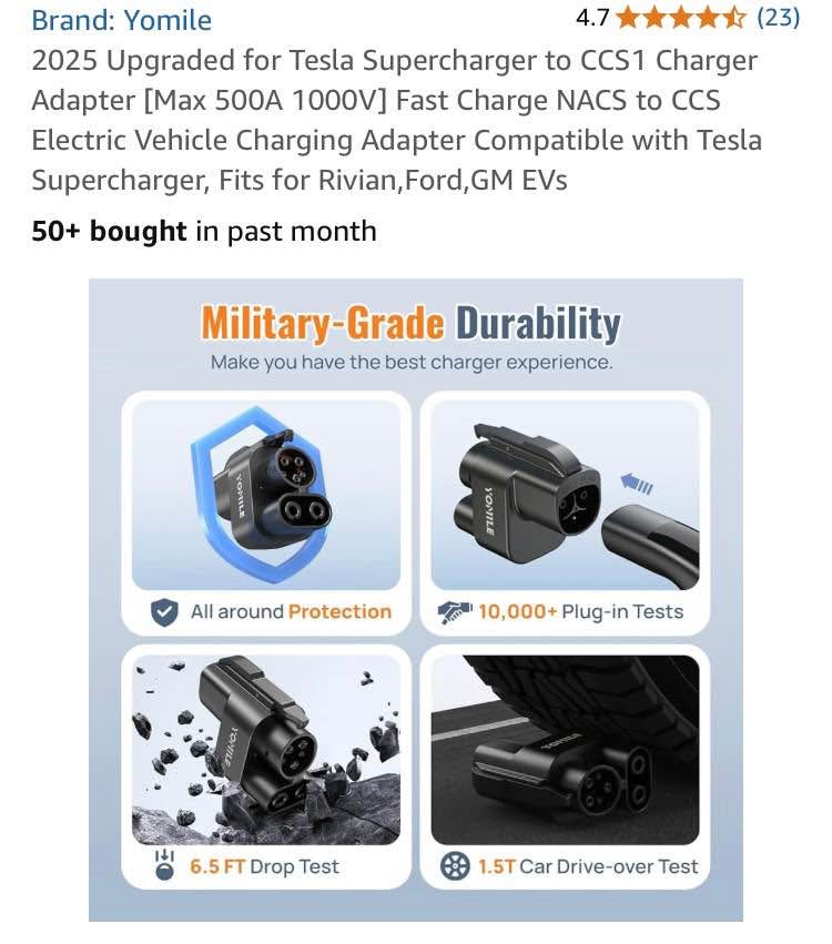2025 Upgraded for Tesla Supercharger to CCS1 Charger Adapter [Max 500A 1000V] Fast Charge NACS to CC