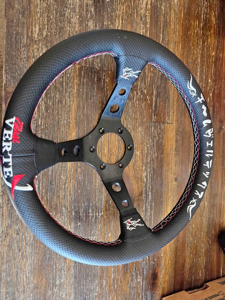 VERTEX Kumadori Steering Wheel 330mm Perforated Leather w/ White and Red Stitching