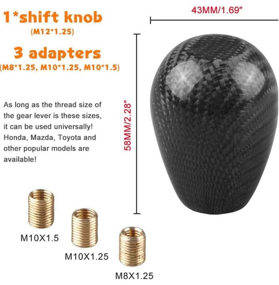 Carbon Fiber Shift Knob + Adapter Teardrop Oval Ball Stick Shifter Knobs Honda Toyota Mazda Nissan