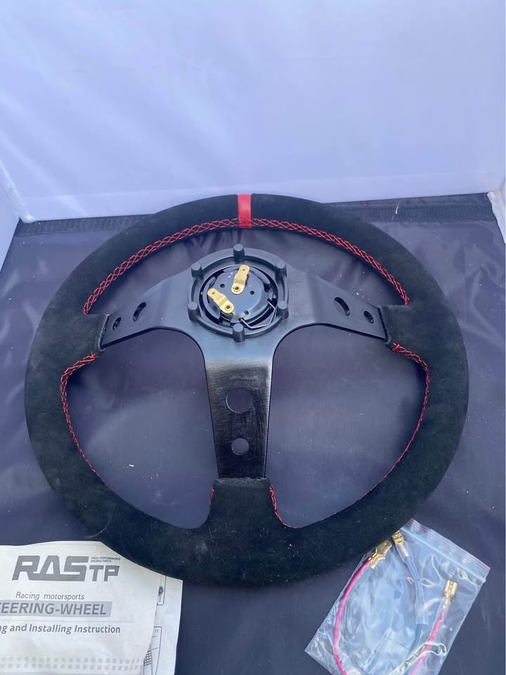 RASTP Universal Racing Steering Wheel Suede Deep Dish 13.58”/345mm 6 Bolts