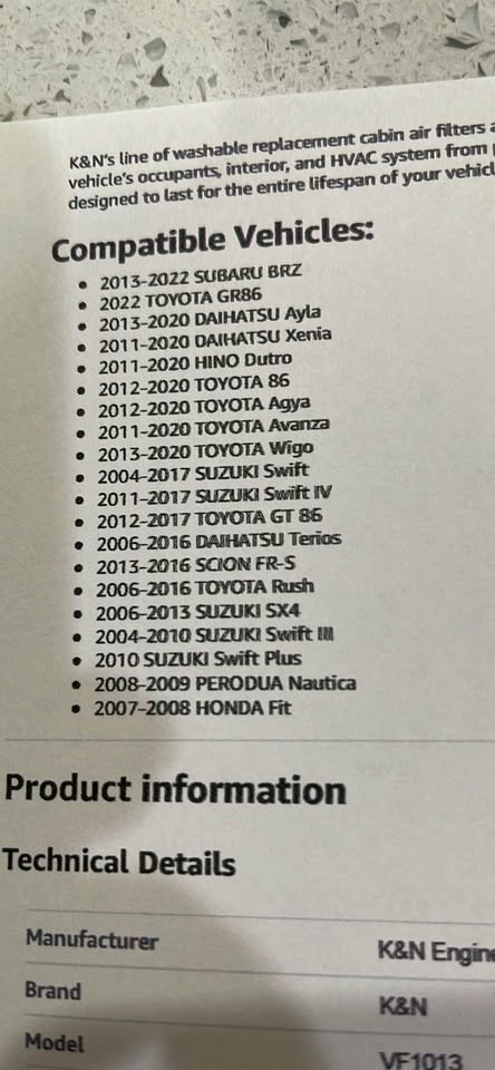 Filter - K&N Lifetime Cabin Air Filter