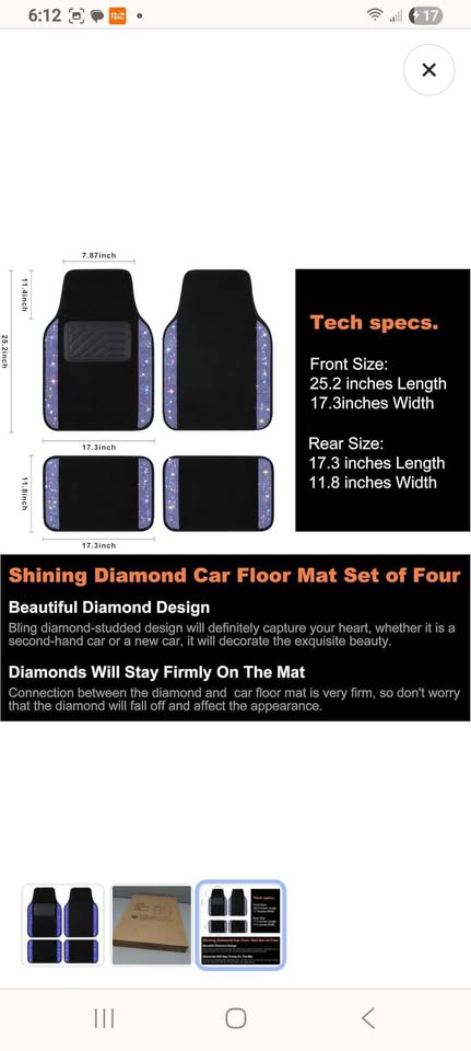 VarCozy Shining Rhinestones Floor Mats for Cars