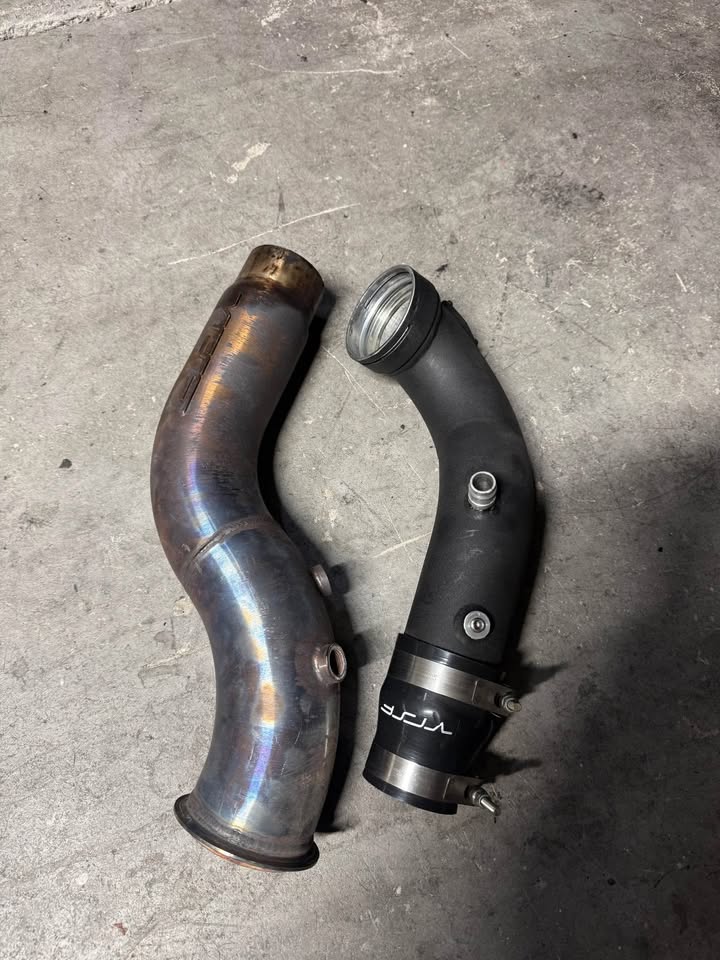 N55 aluminum charge pipe and cat-less downpipe