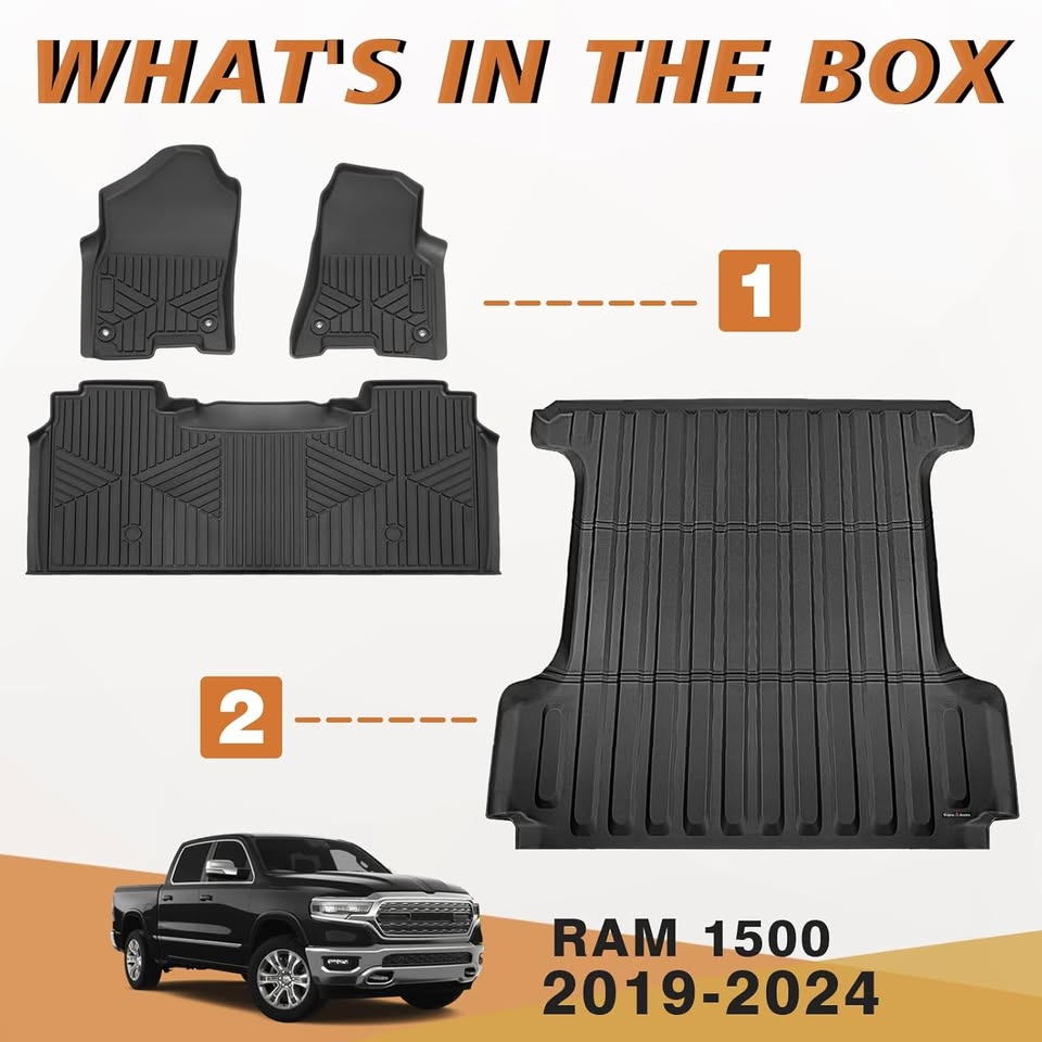 Truck Bed Mat & Floor Mats Front Rear Full Set for 2019-2025 Dodge RAM 1500