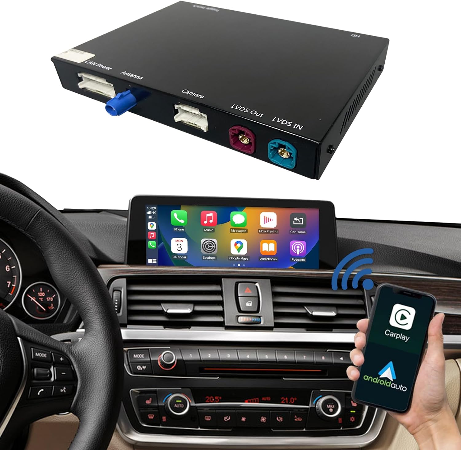 Wireless Carplay Wireless Android Auto for BMW 1 2 3 4 Series F20 F21 F22 F23 F30 F31 F32 F33 2011-2015 Year with NBT System, Compatible with Carplay Retrofit Kit Decoder